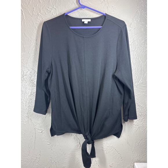 J Jill Top Womens Black Front Tie 3/4 Sleeve Stretch Knit Pullover Casual Large - Picture 1 of 4